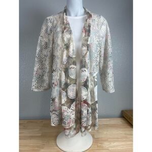 Women's Size Large Cream Cardigan Sweater Floral Burnout Lace Fairy Whimsy